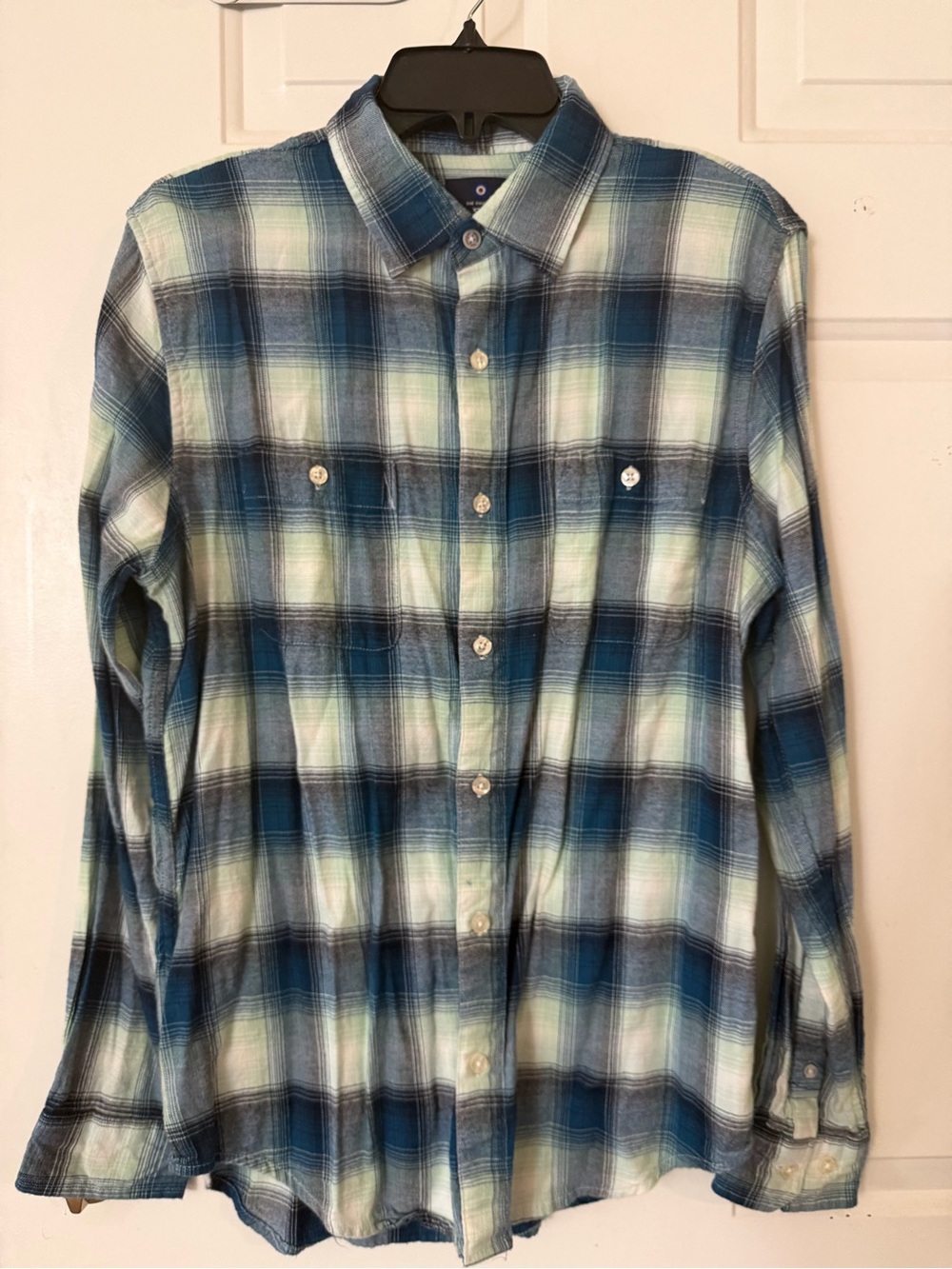 Ben Sherman Men's Plaid Flannel long sleeve Shirt Blue Green Cotton blend - M